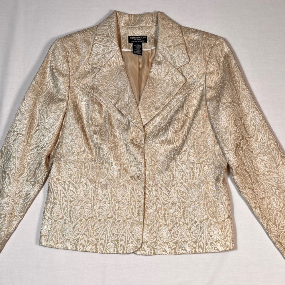 Gold Brocade Paisley Blazer Size 12 Metallic Jacquard Evening Jacket